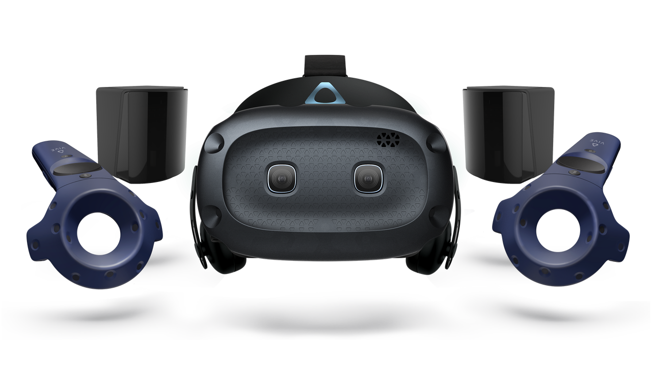 HTC Vive Cosmos z nakładką umożliwiającą zastosowanie latarni pozycyjnych i kontrolerów z Vive Pro.