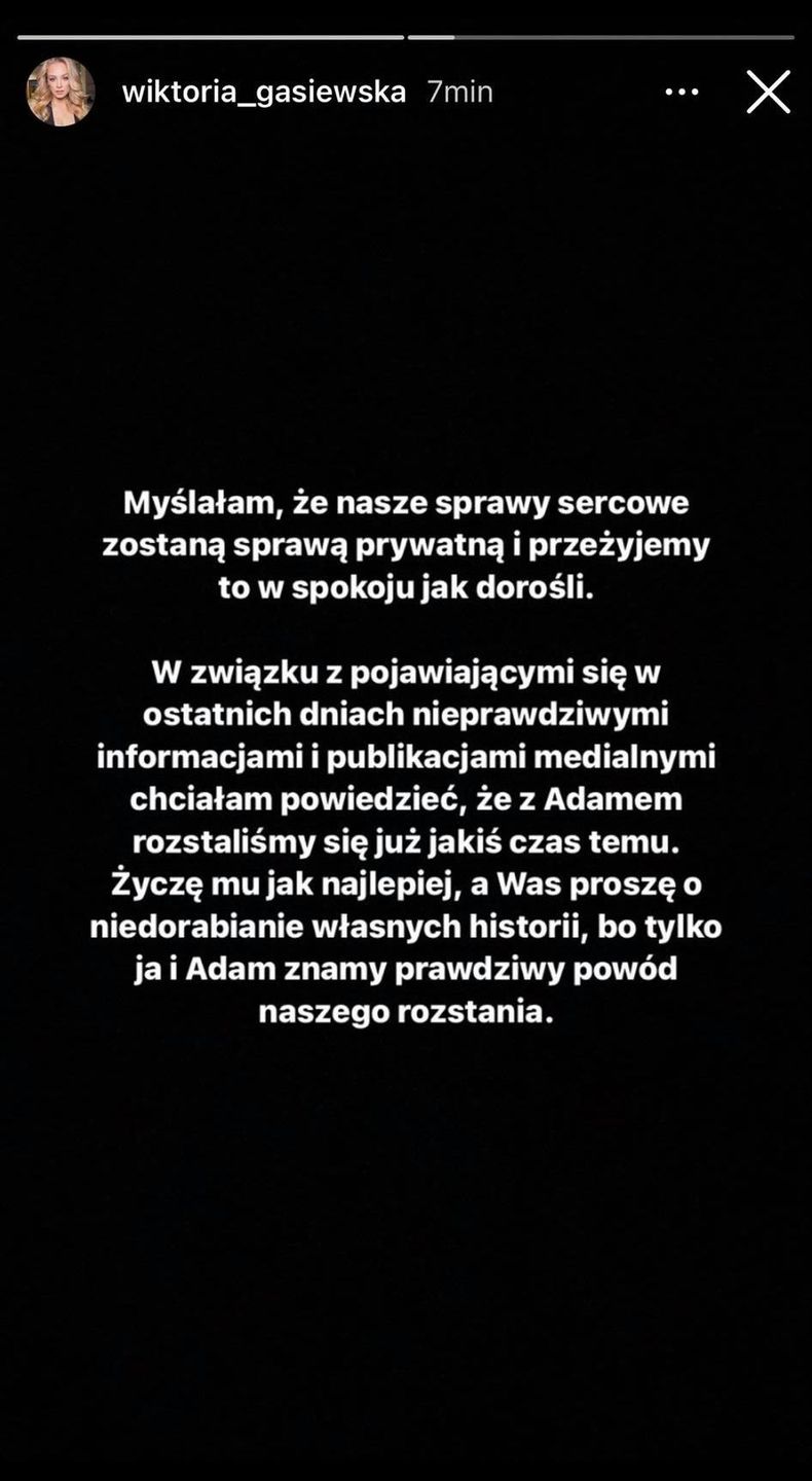 Wiktoria Gąsiewska potwierdza rozstanie z Adamem Zdrójkowskim