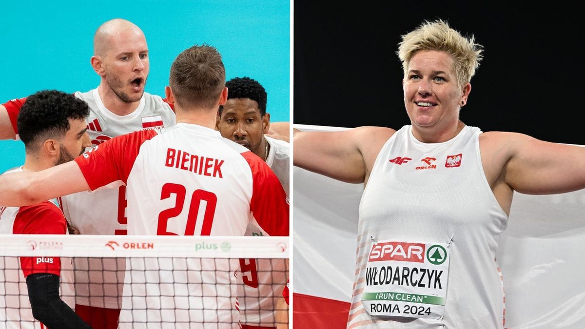 Getty Images / Mateusz Słodkowski / Sam Barnes/Sportsfile  / Na zdjęciu: reprezentacja Polski w siatkówce mężczyzn i Anita Włodarczyk