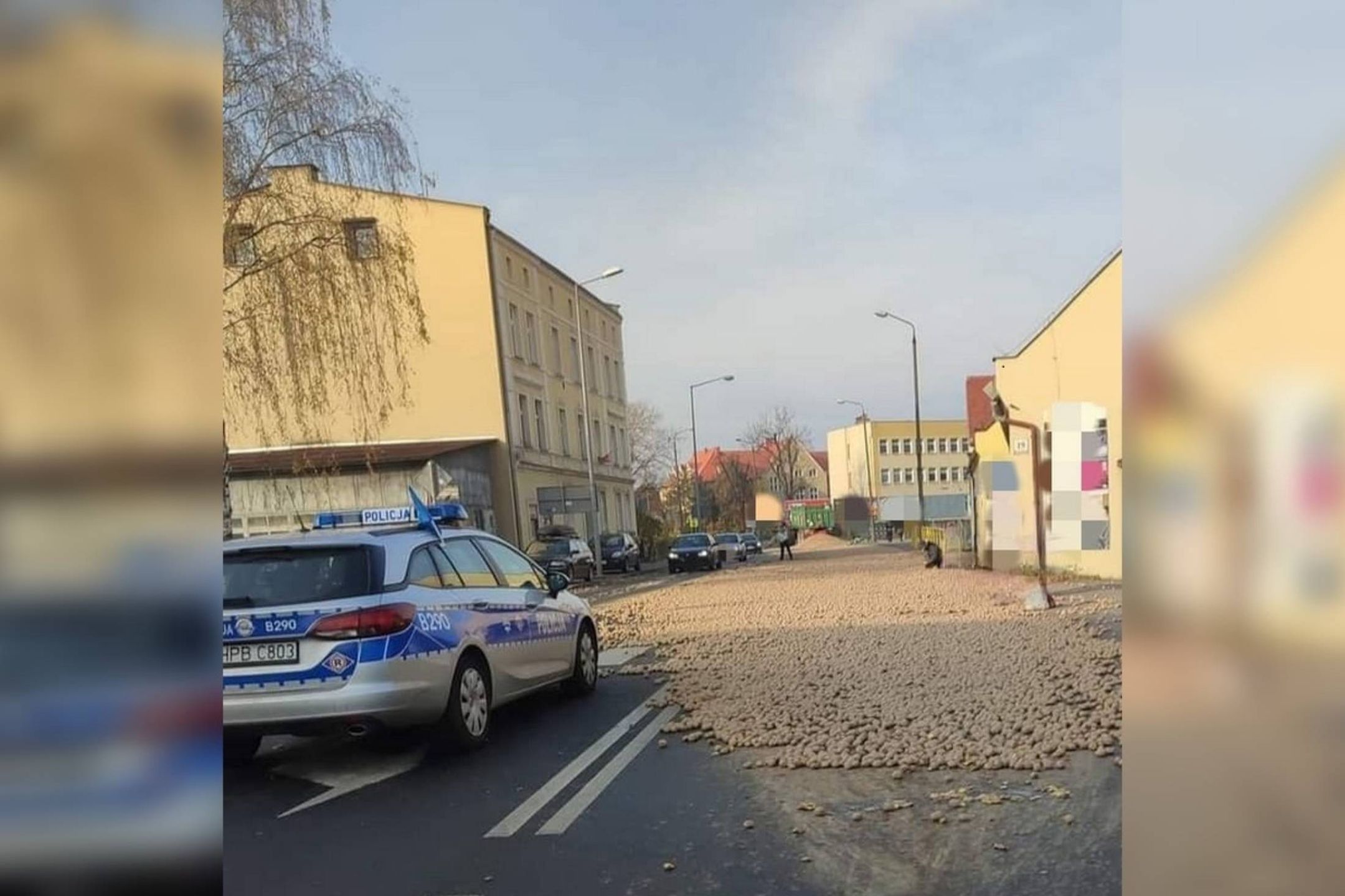16 ton ziemniaków wypadło na drogę. Kierowca ciągnika był nietrzeźwy