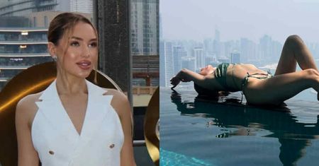 Odziana w bikini Caroline Derpienski wygina się na wieżowcu w Dubaju