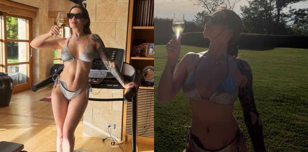 Ewelina Lisowska w złotym bikini i z kieliszkiem w ręku pozuje na bieżni. Też tak ćwiczycie? (ZDJĘCIA)