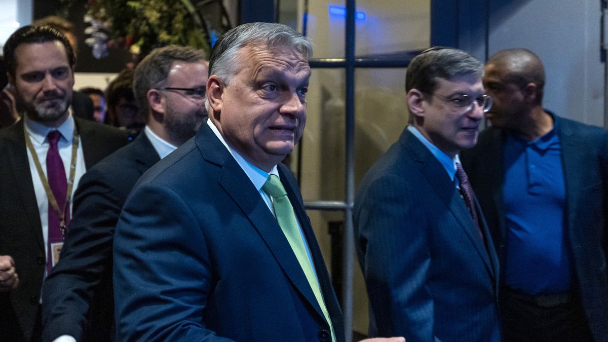 BRUSSELS, BELGIUM - APRIL 17: Viktor Orbán, Prime Minister of Hungary, arrives on Day 2 of The National Conservatism Conference at the Claridge  on April 17, 2024 in Brussels, Belgium. The gathering of right-wing European politicians continued into its second day after Brussels authorities previously tried to cancel the event. The Belgian prime minister eventually weighed in, calling the cancellation "unacceptable" and saying the Belgian constitution guaranteed freedom of speech. (Photo by Omar Havana/Getty Images)