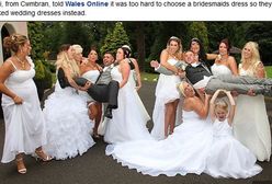 Druhny w białych sukienkach na ślubie gejów