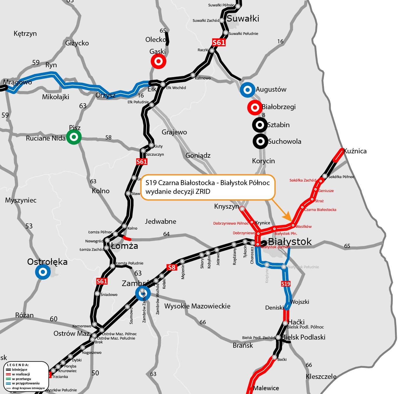 S19 - mapa realizacji inwestycji