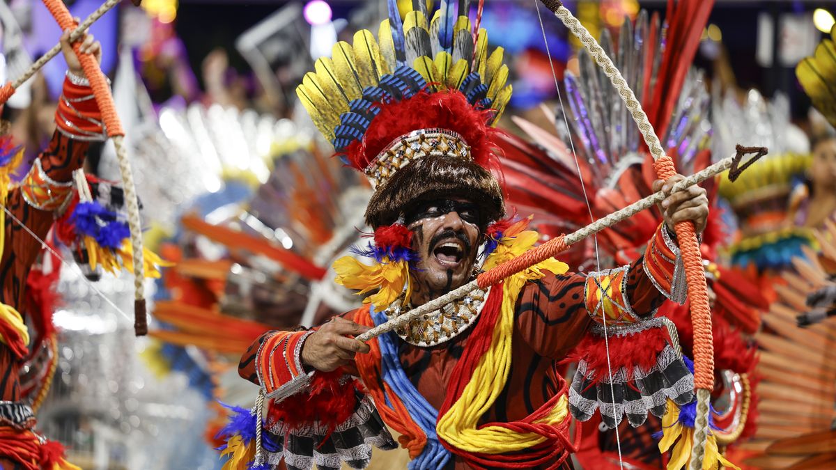Second day of Carnival at the Sambadrome in Sao Paulo
epa12741457 A member of the Gavioes da Fiel samba school parades on the second day of the Special Group parades at the Anhembi Sambadrome in Sao Paulo, Brazil, 15 February 2026.  EPA/SEBASTIAO MOREIRA 
Dostawca: PAP/EPA.
SEBASTIAO MOREIRA
Brazil, carnaval, Sao Paulo, Sambadrome, Anhembi