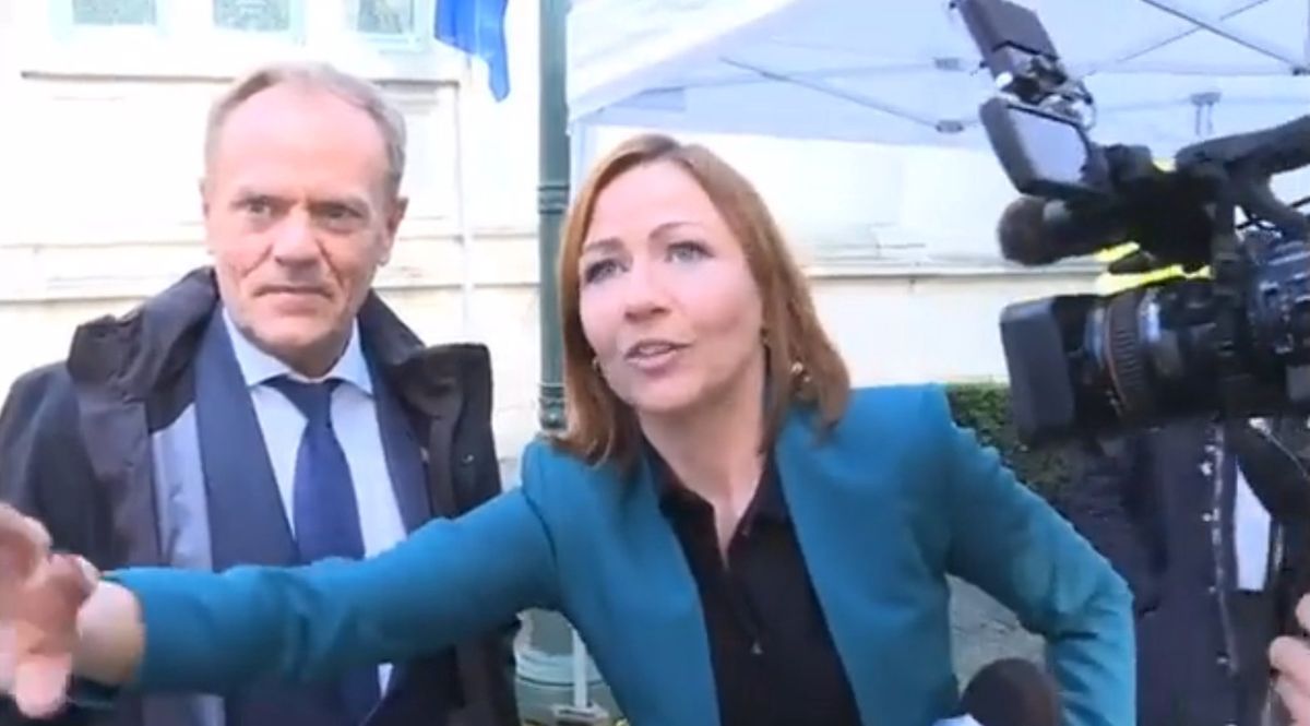 Donald Tusk i korespondentka telewizji Polsat News, Dorota Bawołek