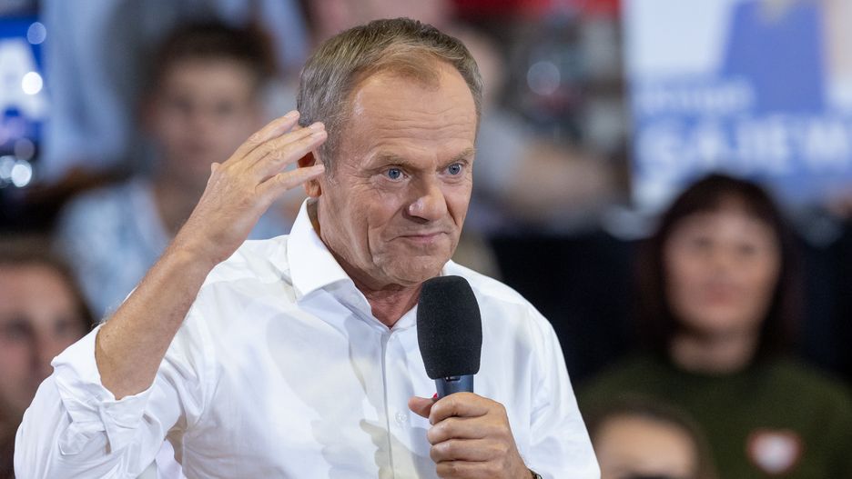 Donald Tusk during election rally before parliamentary election in Poland, Pruszkow, Poland on October 13, 2023 (Photo by Foto Olimpik/NurPhoto via Getty Images)