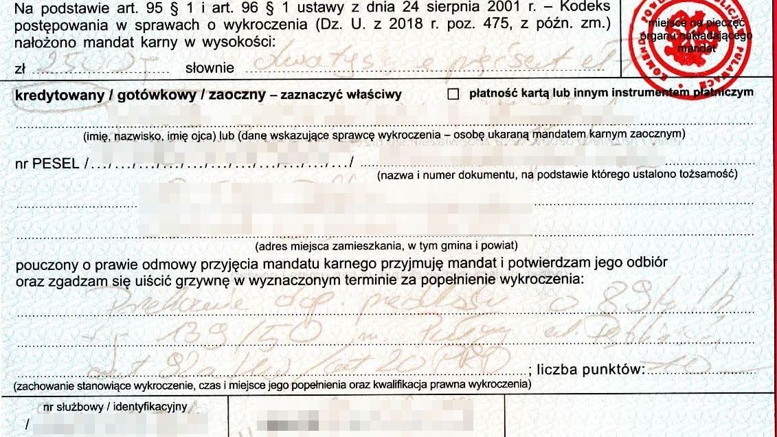 21-latek otrzymał 2500 zł mandatu i stracił prawo jazdy