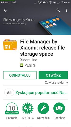 Aktualizacja Eksploratora MIUI przywracająca serwer FTP.