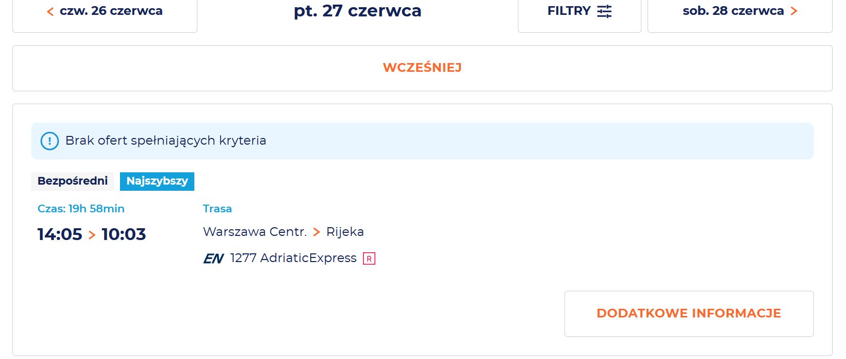 Brak biletów na pociąg do Chorwacji 27 czerwca
