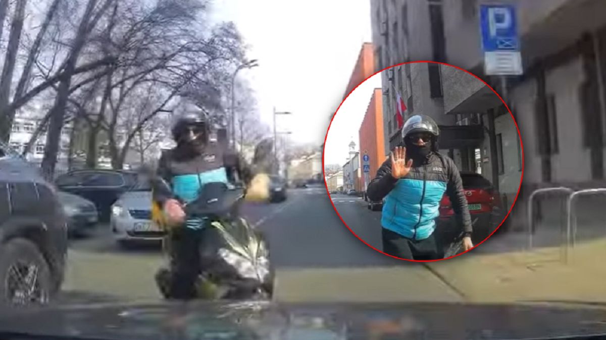 Czołówka z dostawcą jedzenia.