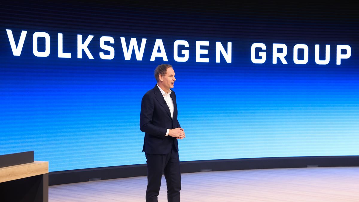 Oliver Blume, chief executive officer of Volkswagen AG, during the company's annual news conference  in Wolfsburg, Germany, on Tuesday, March 10, 2026. Volkswagen AG expects returns to remain under pressure this year as higher raw material costs, intense competition and geopolitical tensions combine for a challenging outlook.