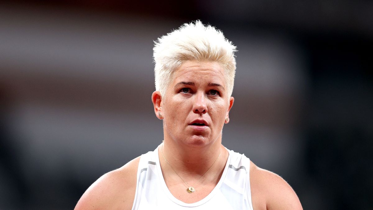 TOKYO, JAPAN - AUGUST 03:  Anita Wlodarczyk of Team Poland looks on during the Women's Hammer Throw Final on day eleven of the Tokyo 2020 Olympic Games at Olympic Stadium on August 03, 2021 in Tokyo, Japan. (Photo by Patrick Smith/Getty Images)