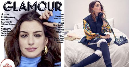 Zamyślona Anne Hathaway pozuje na łóżku