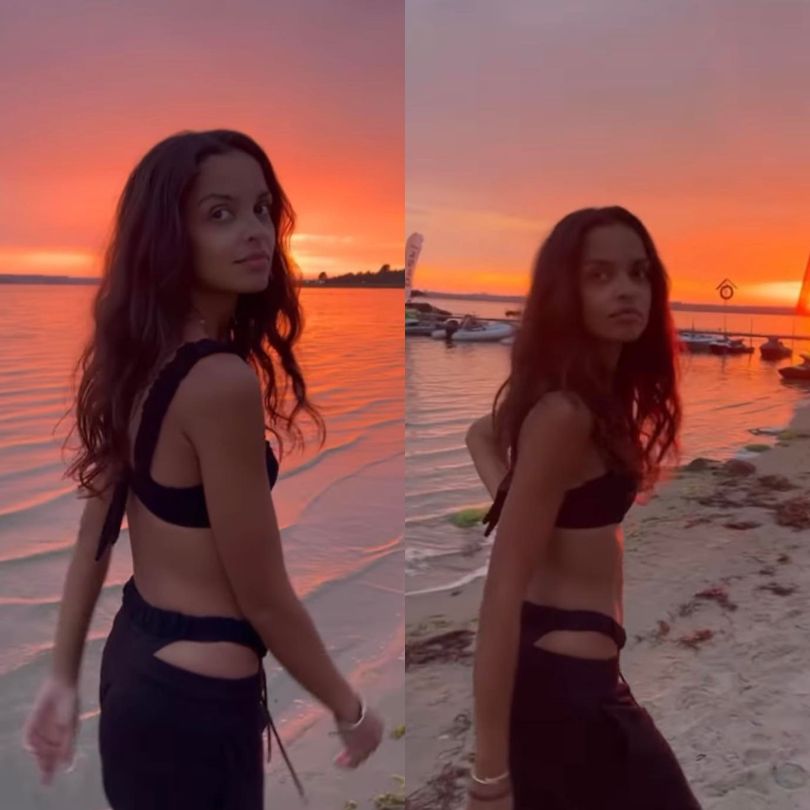 Klaudia El Dursi spaceruje po plaży w osobliwej stylizacji