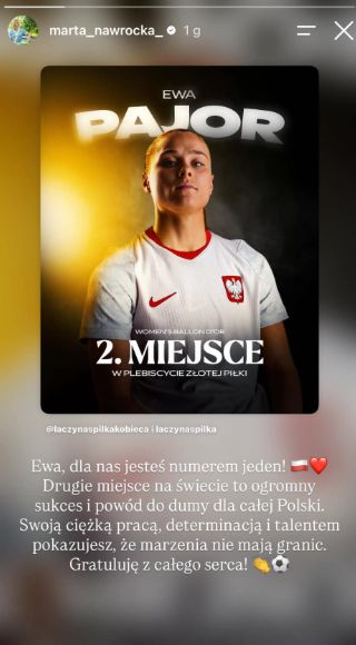 Marta Nawrocka pogratulowała Ewie Pajor