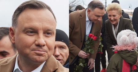 Szarmancki Andrzej Dudą rozdaje kwiaty na Krakowskim Przedmieściu z okazji Dnia Kobiet (ZDJĘCIA)