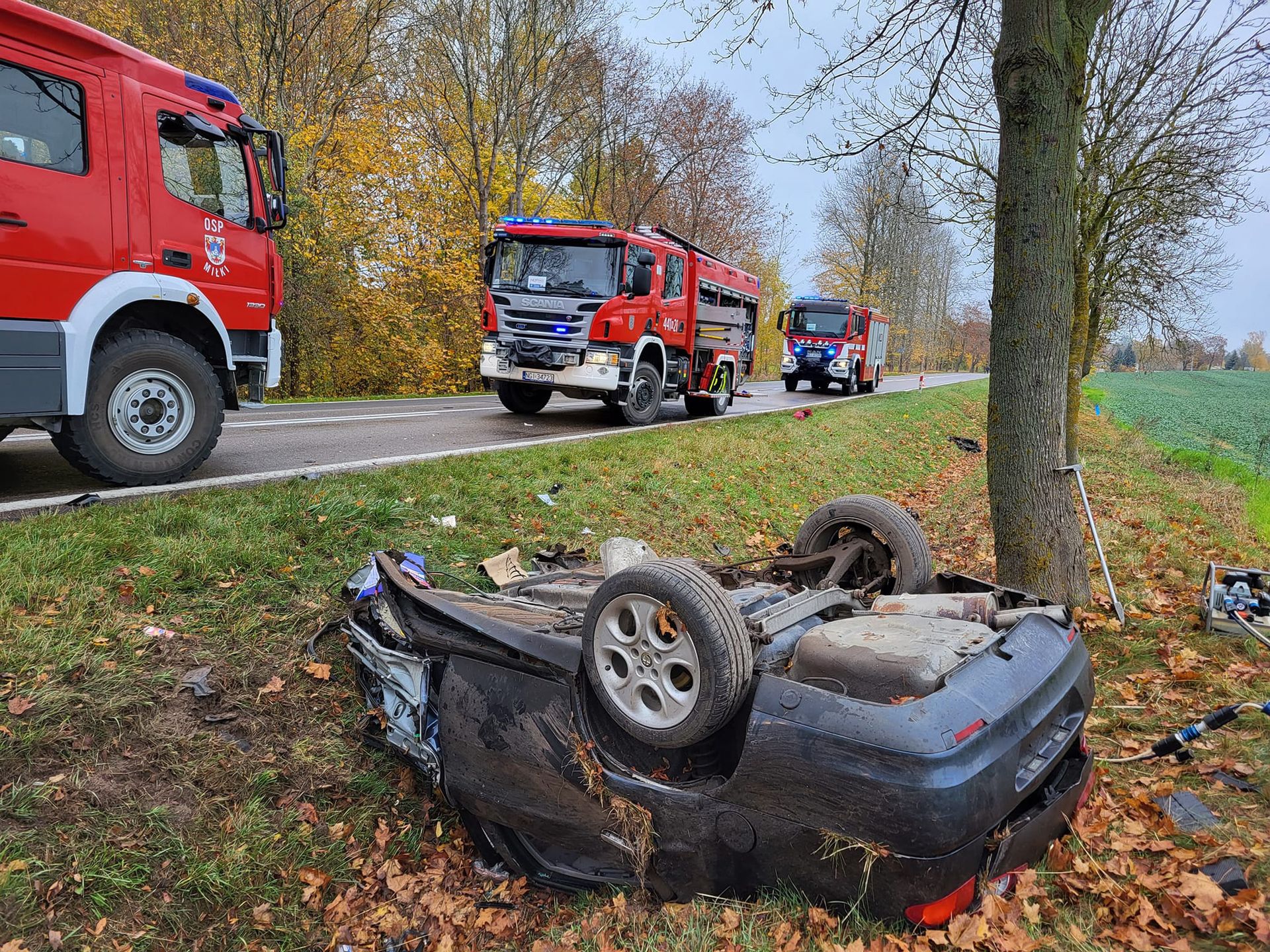 Wypadek na dk 63 pod Miłkami 