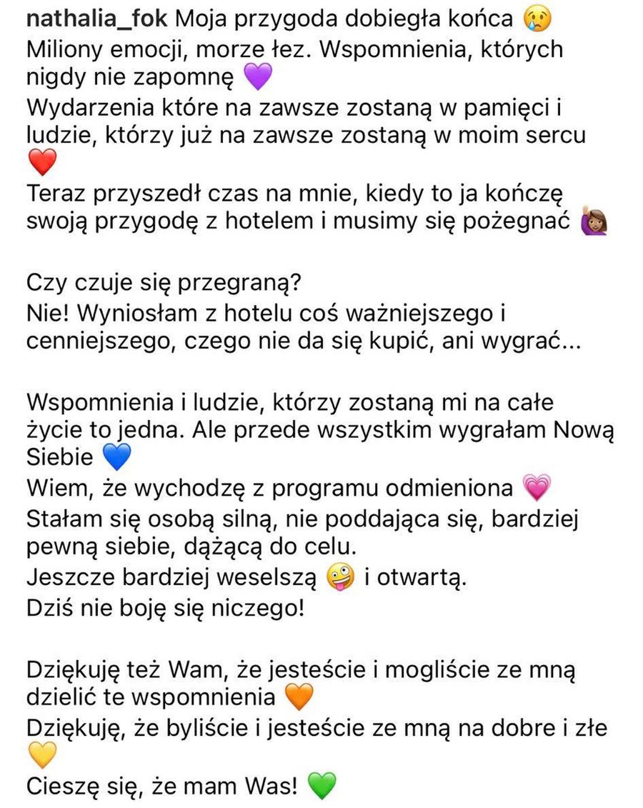 Nathalia odpadła z "Hotelu Paradise"
