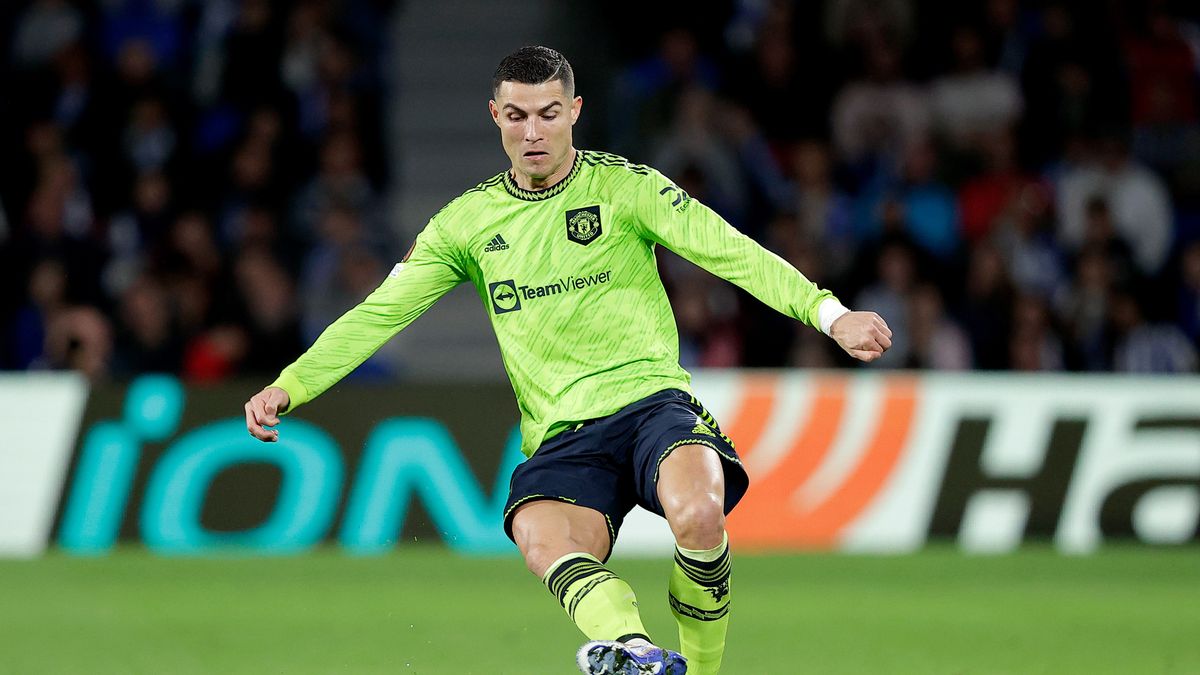 SAN SEBASTIAN, SPAIN - NOVEMBER 3: Cristiano Ronaldo of Manchester United  during the UEFA Europa League   match between Real Sociedad v Manchester United at the Estadio Reale Arena on November 3, 2022 in San Sebastian Spain (Photo by David S. Bustamante/Soccrates/Getty Images)