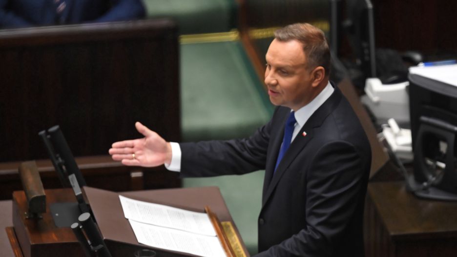 Prezydent Andrzej Duda przemawia przed Zgromadzeniem Narodowym