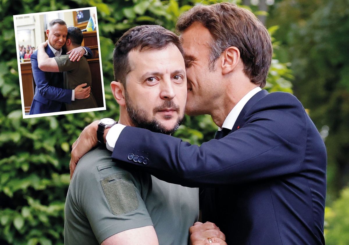 Zdjęcie Macron i Zełenskiego internauci zestawiają z fotografią prezydenta Polski Andrzeja Dudy z przywódcą Ukrainy