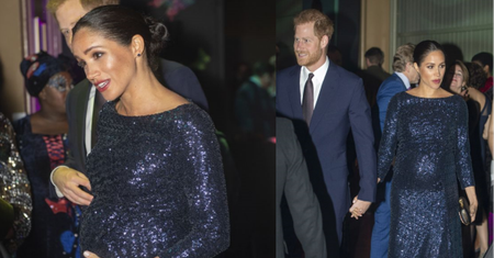 Meghan czule trzyma się za brzuszek w cekinowej sukience (ZDJĘCIA)