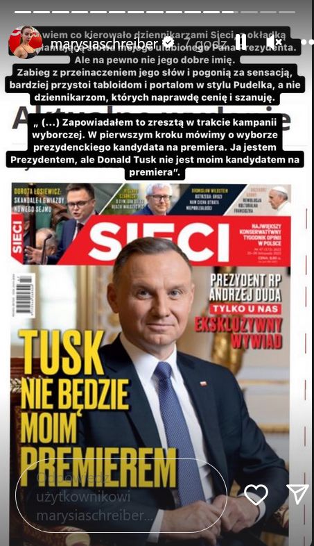 Reakcja Marianny Schreiber na okładkę prawicowego magazynu