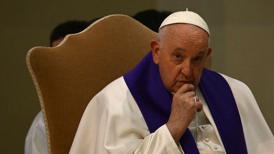 Temporary
Pope Francis looks on as he presides over the "24 Hours of the Lord" at the parish of Santa Maria delle Grazie al Trionfale, on March 17, 2023 in Rome. (Photo by Filippo MONTEFORTE / AFP)
FILIPPO MONTEFORTE