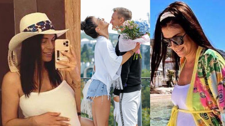 Magdalena Rzeźniczak z dużym ciążowym brzuchem na wakacjach z Jakubem Rzeźniczakiem