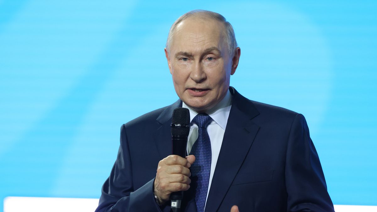 KRASNOYARSK, RUSSIA - AUGUST 3: Russian President Vladimir Putin speaks during his meeting with children, on August 3, 2026 in Krasnoyarsk, Russia. Russian President Vladimir Putin is attending "Big Break," an educational competition for schoolchildren and their teachers. (Photo by Contributor/Getty Images)
