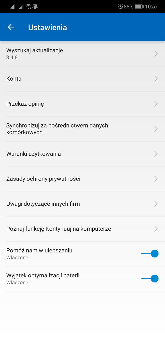 Synchronizacja z użyciem danych komórkowych jest dostępna w ustawieniach.