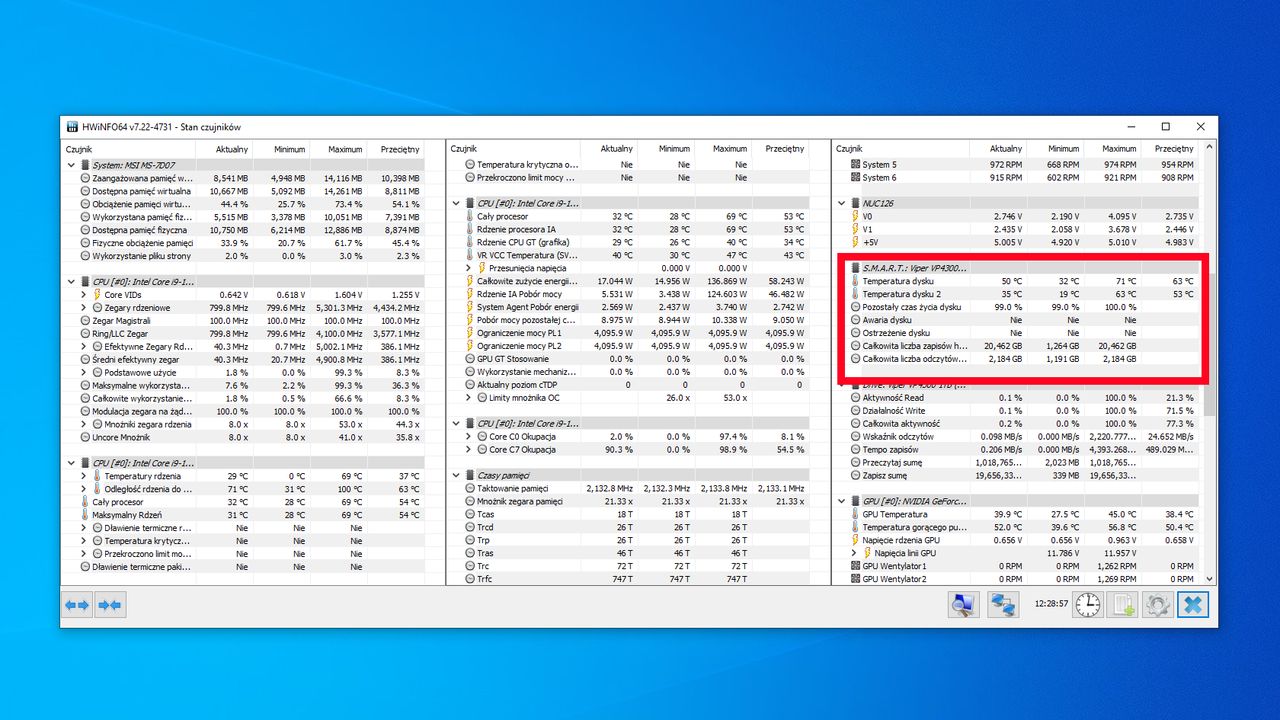 HWiNFO64 i zarejestrowana maksymalna, chwilowa temperatura