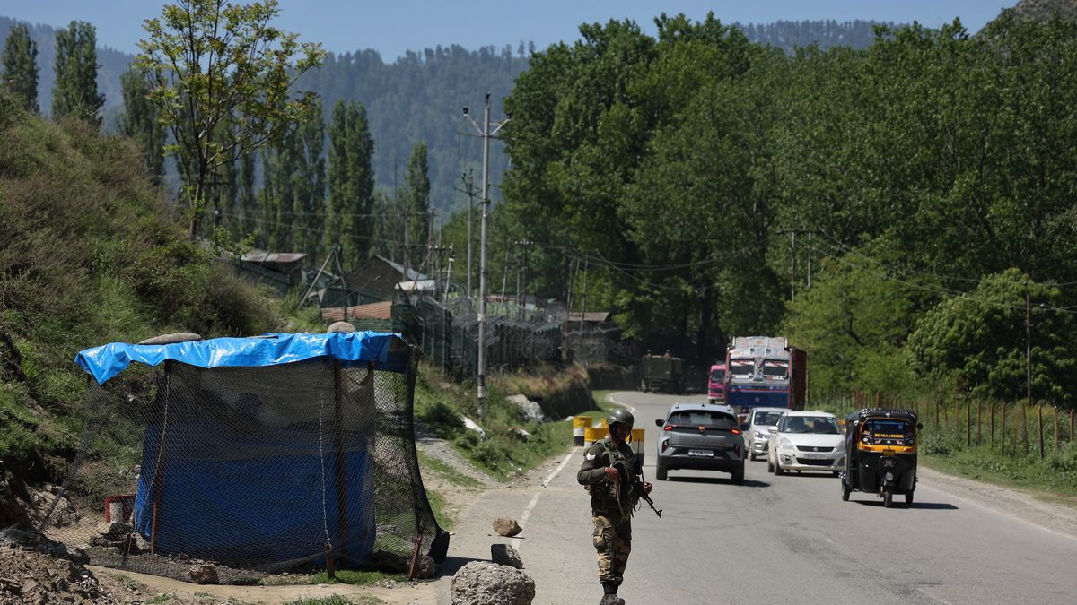 Tension On India Pakistan Borders After Pahalgam Attack
Indian soldiers of the BSF stand alert at a checkpoint leading to the LoC in Baramulla, Jammu and Kashmir, India, on April 28, 2025. Fear resurfaces in border villages along the Line of Control (LoC) following two consecutive nights of unprovoked small arms firing by Pakistan. Multiple Indian Army posts across the Kashmir sector are targeted, and Indian troops respond firmly as tensions escalate between the neighbors following the Pahalgam terror attacks. (Photo by Nasir Kachroo/NurPhoto via Getty Images)
NurPhoto
border villages, tensions, ceasefire violation, border security, escalation, indian army posts, unprovoked firing, checkpoint, indian troops, pahalgam terror attacks, military tension, geopolitical tension., loc, kashmir conflict, small arms firing, indian soldiers, military response, kashmir sector, nurphoto, nasir kachroo, bsf, baramulla, neighbours, april 2025, cross-border firing, border conflict, regional security, defense strategy
