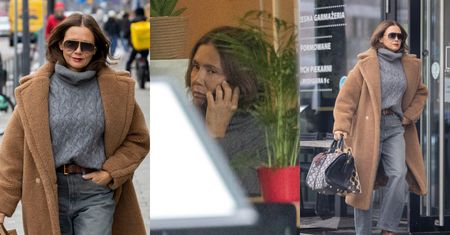 Skryta za przyciemnianymi szkłami Kinga Rusin mknie warszawską ulicą z frykasami na wynos i ulubioną torbą Celine w dłoni