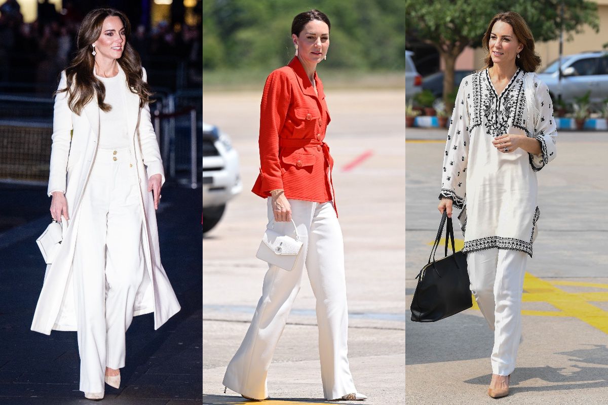 Księżna Kate w białych spodniach
