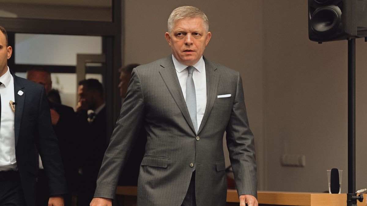 HANDLOVA, SLOVAKIA - MAY 15: Robert Fico, Prime Minister of Slovakia, arrives for a press conference held at the city hall of Handlova after revisiting the scene of the assassination attempt that occurred exactly one year ago, in Handlova, Slovakia, on May 15, 2025. The assassination attempt on Robert Fico, four-time Prime Minister of the Slovak Republic, took place on Wednesday, May 15, 2024, in Handlova at 14:35, following a cabinet meeting. Juraj Cintula, a 71-year-old man, fired five shots at the Prime Minister, hitting him four times at close range. (Photo by Robert Nemeti/Anadolu via Getty Images)