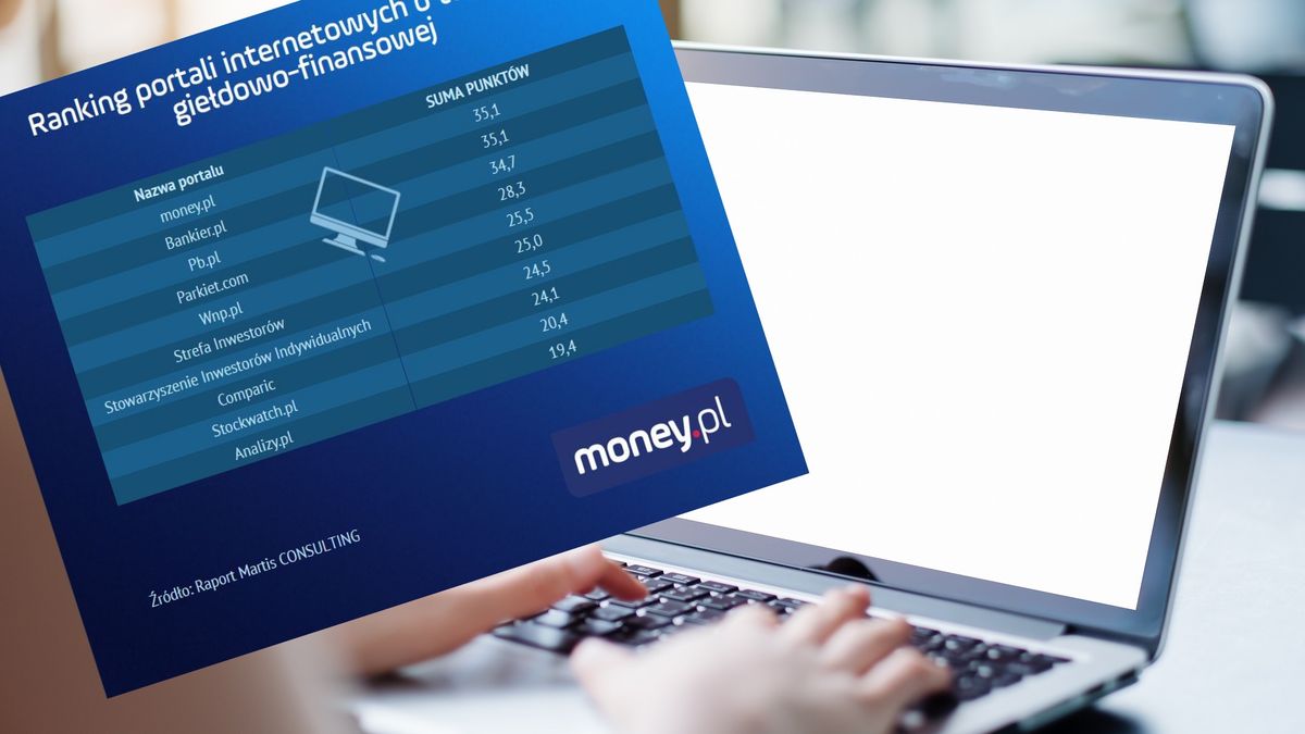Na zdjęciu osoba korzytająca z laptopa. Nałożona na nią jest infografika