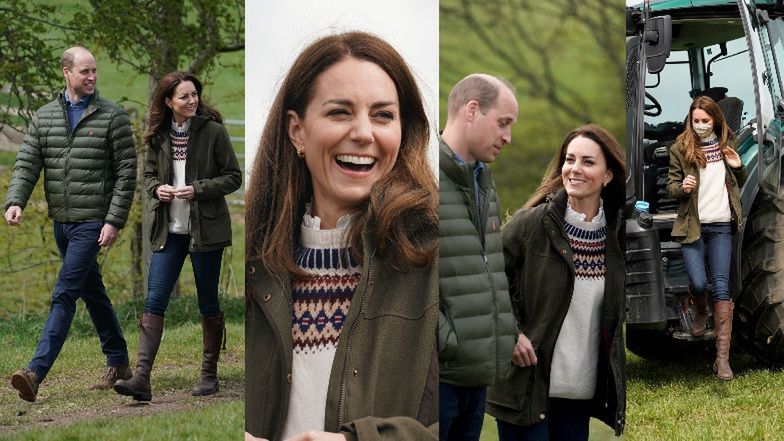 "Swojska" Kate Middleton bawi się z owcami i jeździ traktorem w kozakach za  2,5 tysiąca, które ma w szafie już od 17 lat (ZDJĘCIA)