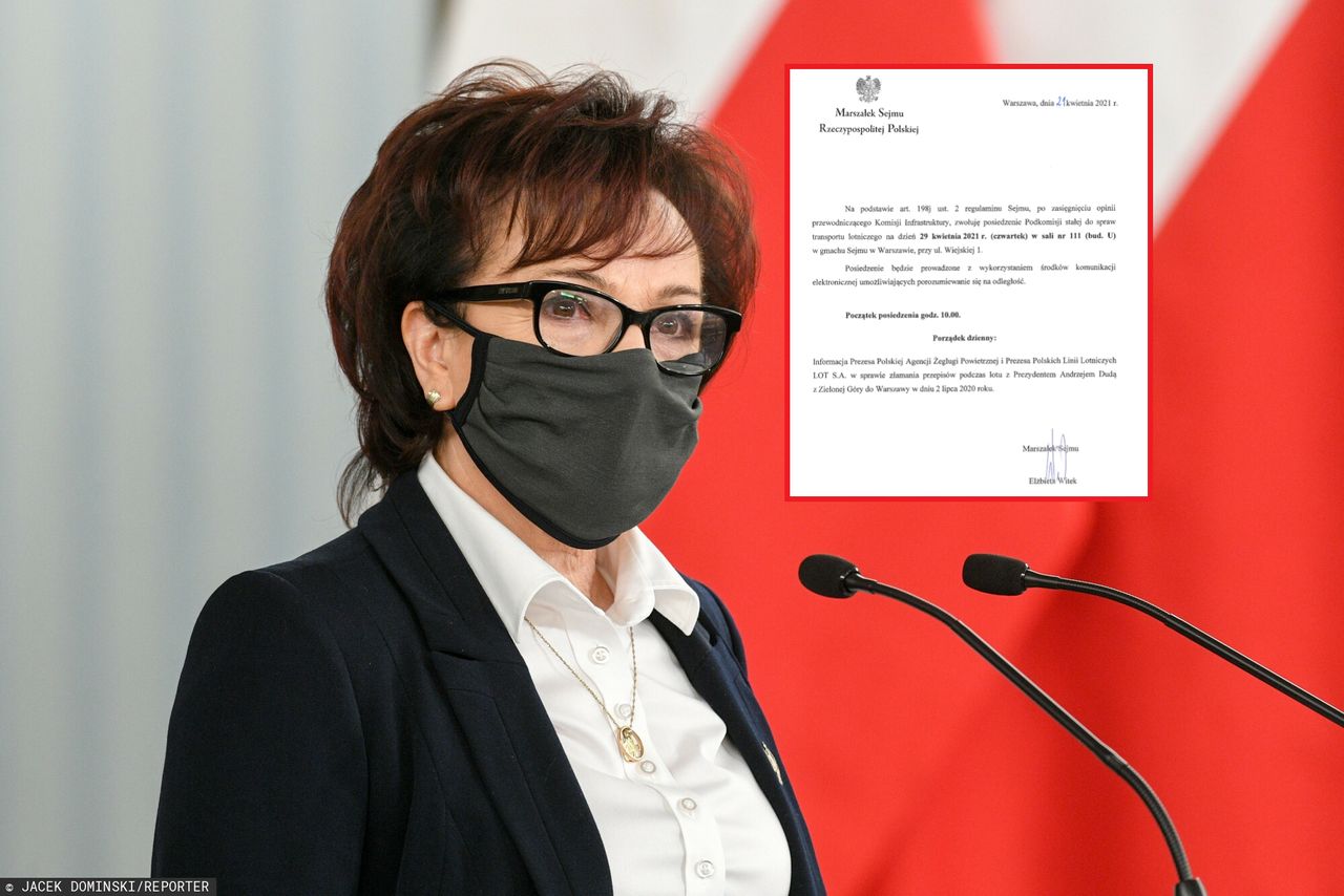 Lot Andrzeja Dudy. Marszałek Sejmu Elżbieta Witek zwołuje posiedzenie podkomisji ds. lotnictwa