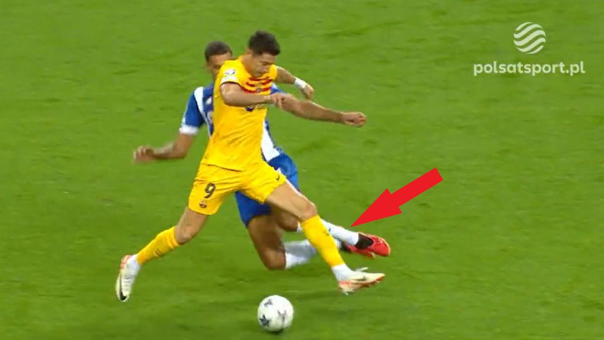 Polsat Sport / Na zdjęciu: kontuzja Roberta Lewandowskiego w meczu z FC Porto