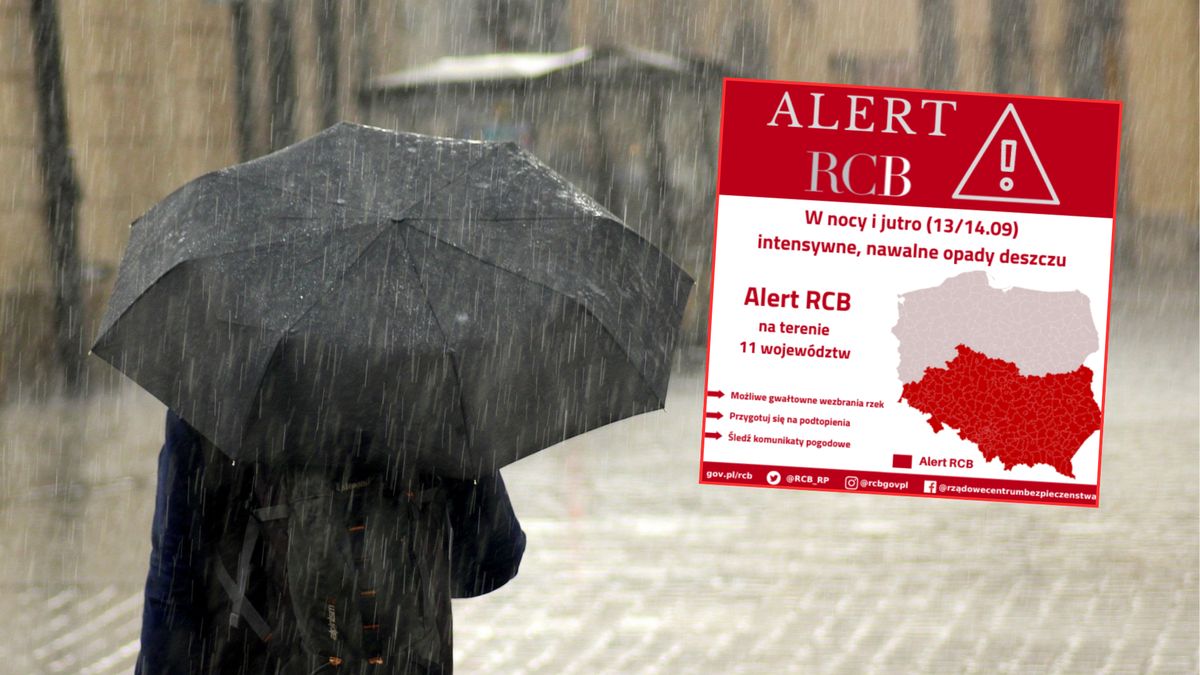 Nawalne opady deszczu spodziewane są w nocy z 13 na 14 września w 11 województwach 