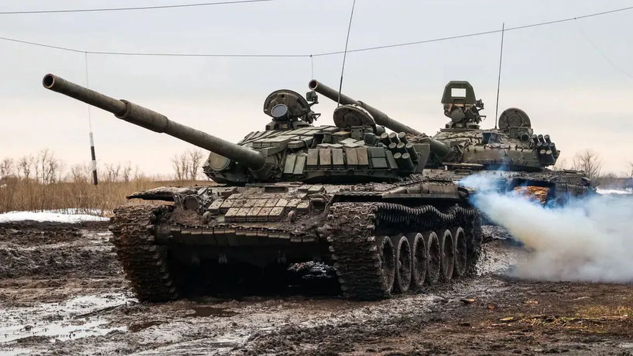 Russian tanks in the Rostov Oblast