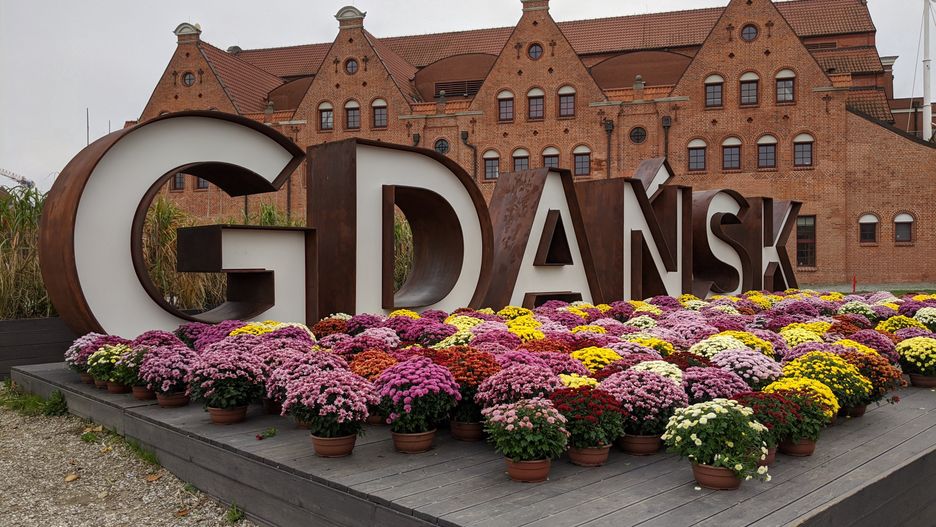 Kwiaty zakupione przez Fundację Gdańską stoją pod napisem "Gdańsk"
