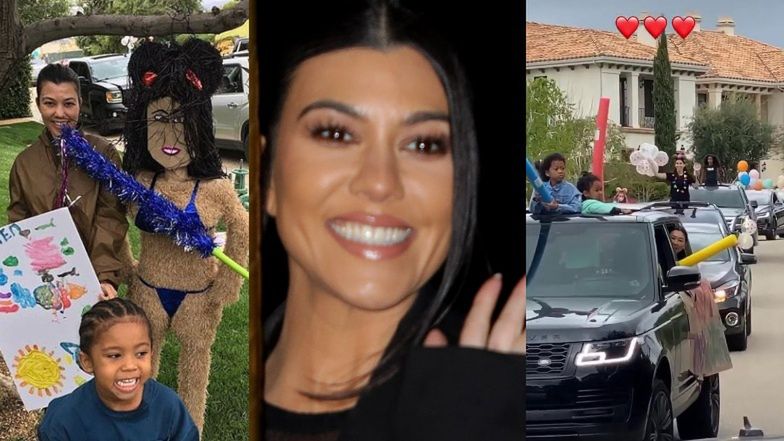 Luksusowe urodziny Kourtney Kardashian: korowód SUV-ów pod rezydencją i dzieci WALĄCE W PINIATĘ z podobizną mamy (ZDJĘCIA)