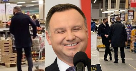Andrzej Duda z maseczką na twarzy nabywa znicze w eskorcie ochroniarzy (ZDJĘCIA)