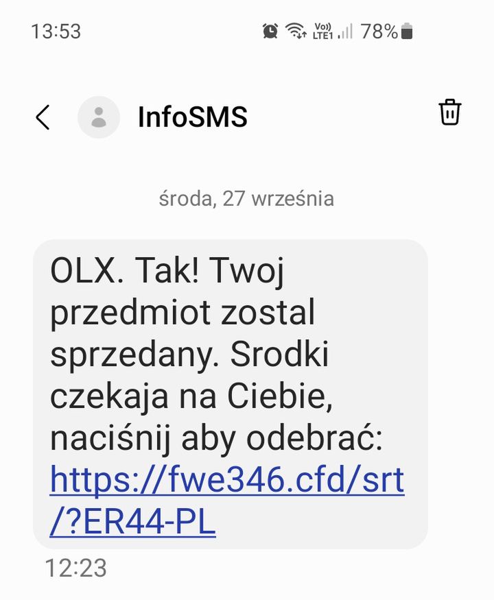 Fałszywy SMS od "InfoSMS"