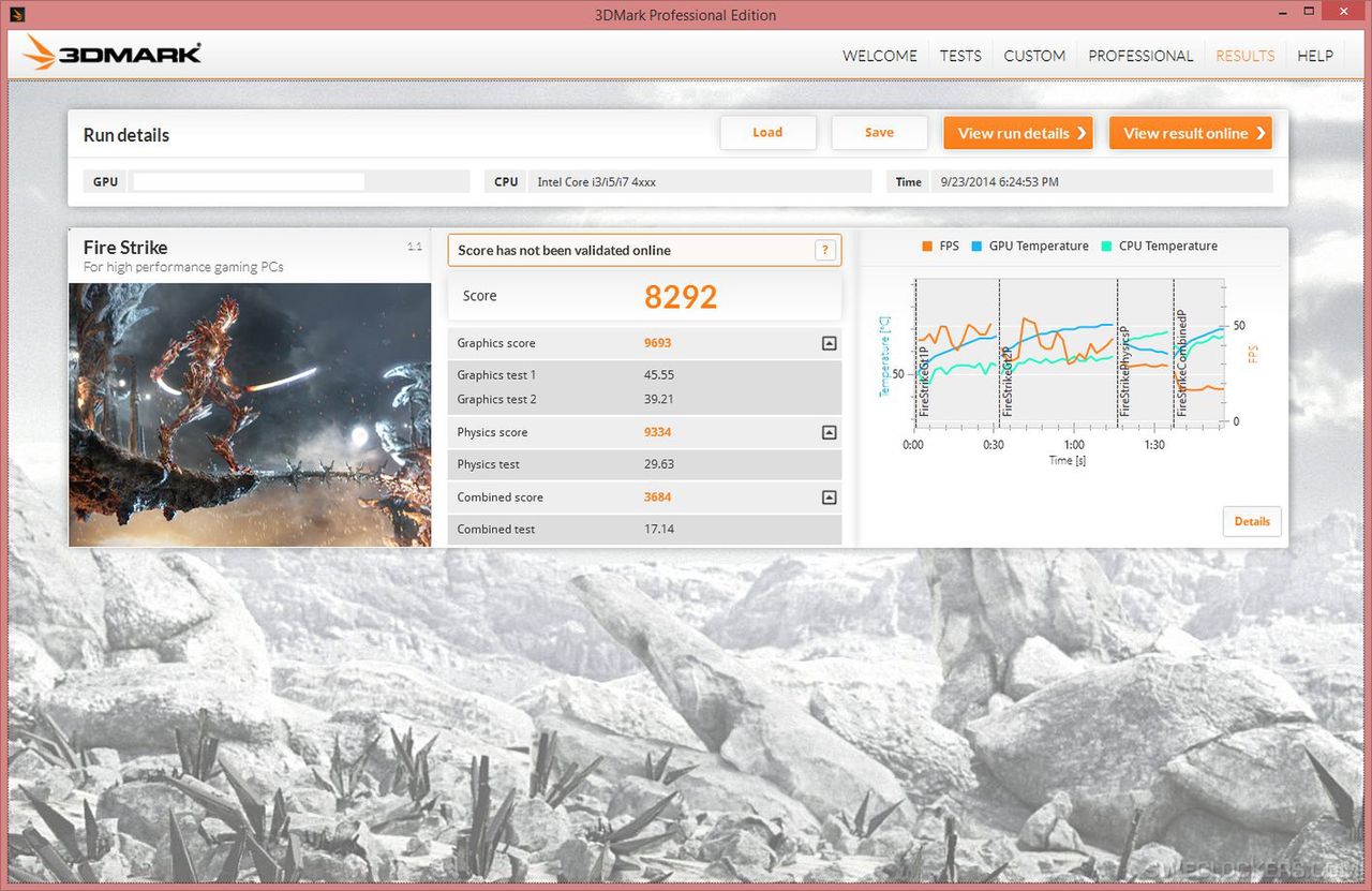 Rezultat w 3D Mark Fire Strike