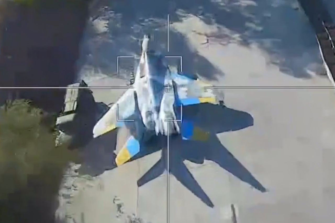 A Ukrainian MiG-29 attacked by loitering ammunition - illustrative photo